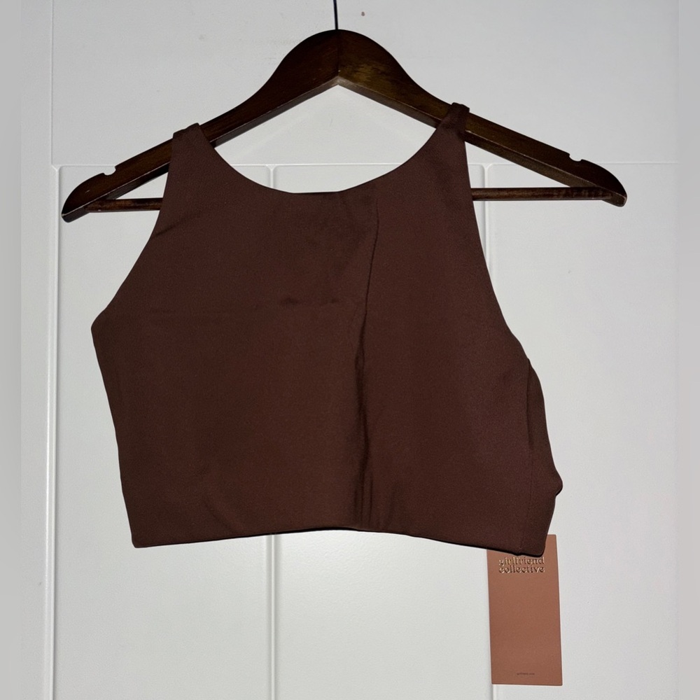 Girlfriend Collective Topanga Halter Bra Brown NEW L NEW Sustainable‎ Activewear